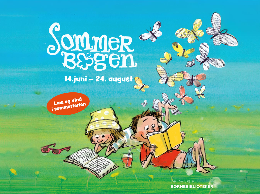 Sommerbogen plakat to børn med sommerfugle og teksten Sommerbogen